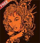 Beautiful Girl with Flowers and Banner Free T-shirt Design