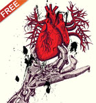 Skeleton Hand Holding Anatomical Red Heart with Free Tee Design