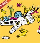 Cartoon Animals Riding Airplane with Free Vector Art T-shirt Design
