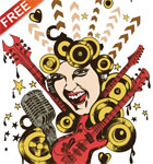 Free Vector T-shirt Design with Singing Girl, Guitar and Microphone