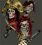 Vector T-shirt Design with Skull, Gun and Demon Face