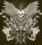 Vector Skull with Wings, Sword and Floral T-shirt Design