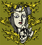 Vector Tee Design with Woman, Skull and Floral