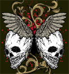 Vector Tee Design Illustration with  Skull, Floral and Wings