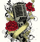 Music Vector T-shirt Graphics with Microphone, Flowers and Ribbon