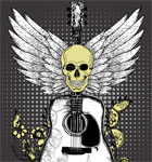 Vector T-shirt Design with Skull, Guitar and Wings
