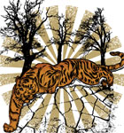 Tiger with Tree and Sunburst Vector T-shirt Illustration