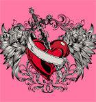 Vector Winged Heart with, Sword and Ribbon T-shirt Design