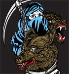 Woman with Axe and Wolf Vector T-shirt Illustration Design
