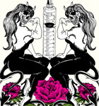 Skull Woman with Flowers and Syringe Vector T-shirt Graphic Design