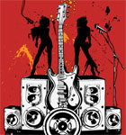 Party Girls with Loudspeaker and Guitar Vector Tee Design Illustration