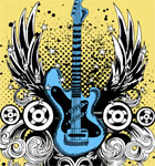 Winged Guitar with Floral and Speakers Vector Tee Design