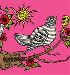 Vector Wooden Guitar with Singing Bird and Flower Tee Design