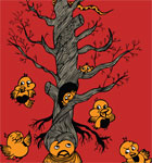 Vector T-shirt Design with Cute Bird, Cartoon Tree