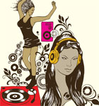 Dancing Girl with Turntable Vector T-shirt Design