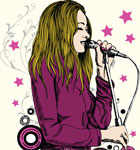 Vector Tee Graphics Design with Beautiful Girl Singing on a Microphone