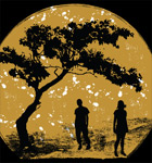 Vector T-shirt Design with Silhouettes of Young People Standing Under a Tree