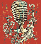 Vector Vintage Microphone with Floral Ornaments T-shirt Design