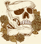 Vintage Skull with Roses and Banner Vector T-shirt Design