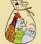 Cute Cartoon Jungle Animals in Sack Vector T-shirt Design