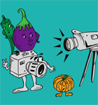 Cartoon Vegetables Characters with Camera Vector T-shirt Design